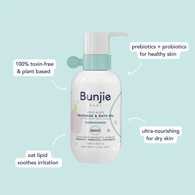 Bunjie Baby Massage & Bath Oil 165ml | Moisturising Baby Body Oil