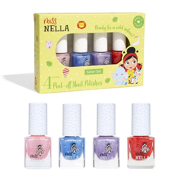 Miss Nella nail polish set with packaging on a white background