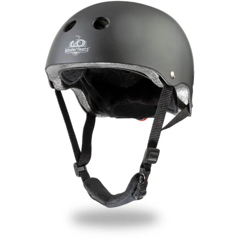 Gray helmet with black straps on a white background