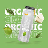 Organic coconut water in small glass bottle