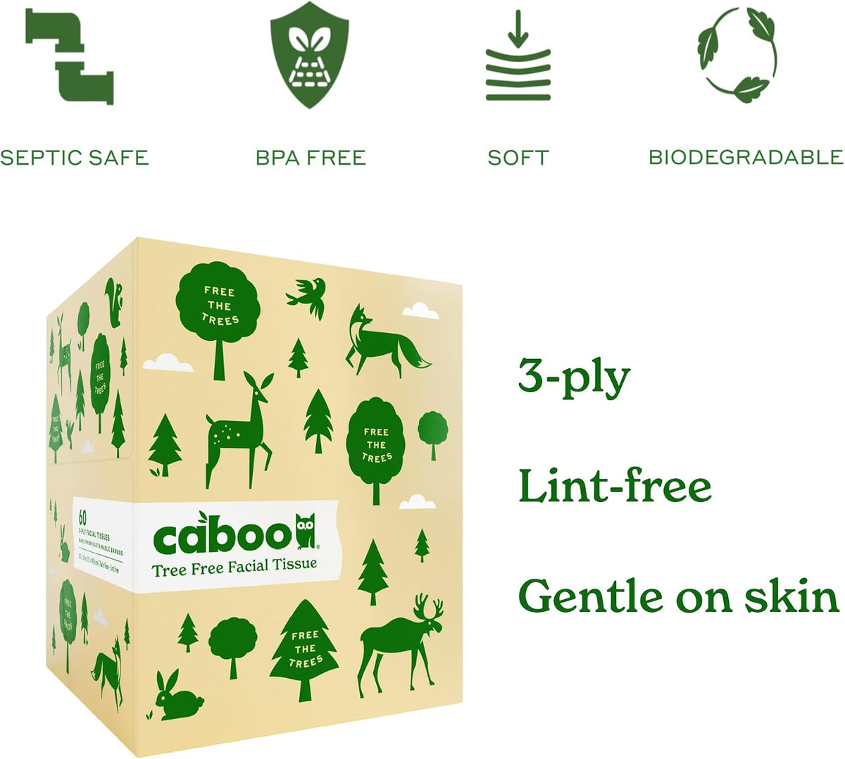 Tree Free Facial Tissues, 60 Tissues Per Box, 240 Total