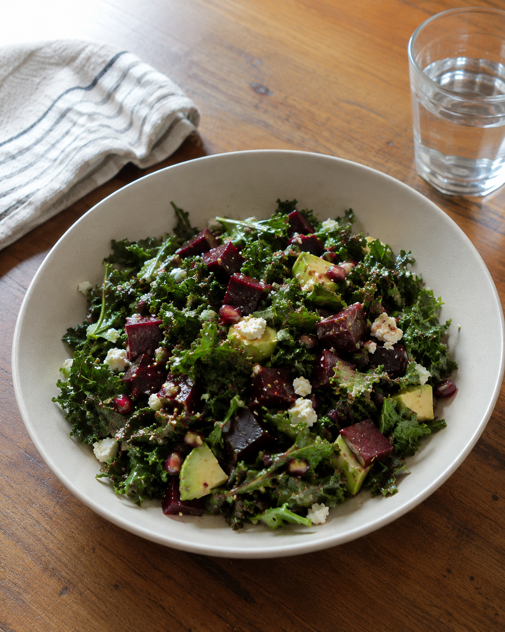 Roasted Beetroot, Avocado & Kale Salad with Pomegranate Vinaigrette