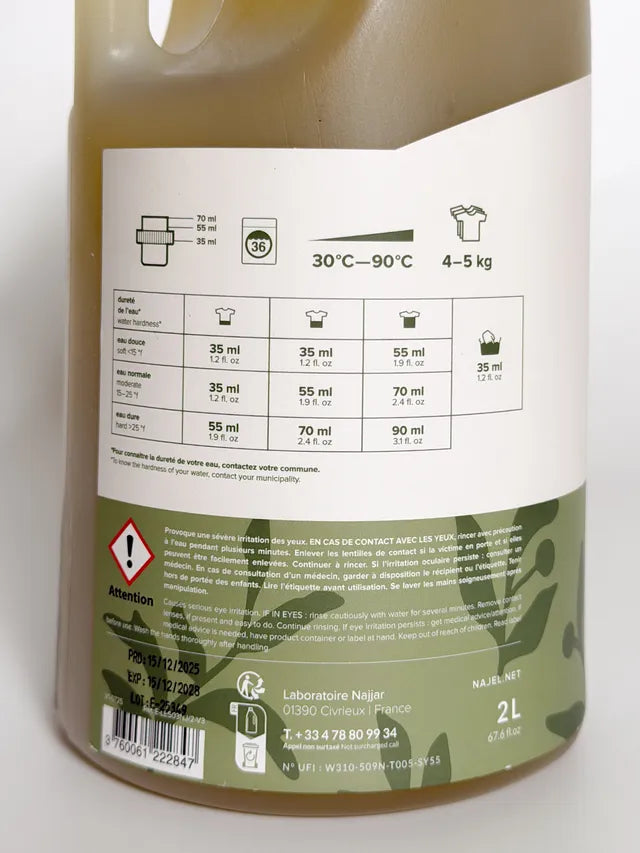 Natural Stain-Removing Laundry Detergent with Olive Oil (Fragrance-Free) - 2L
