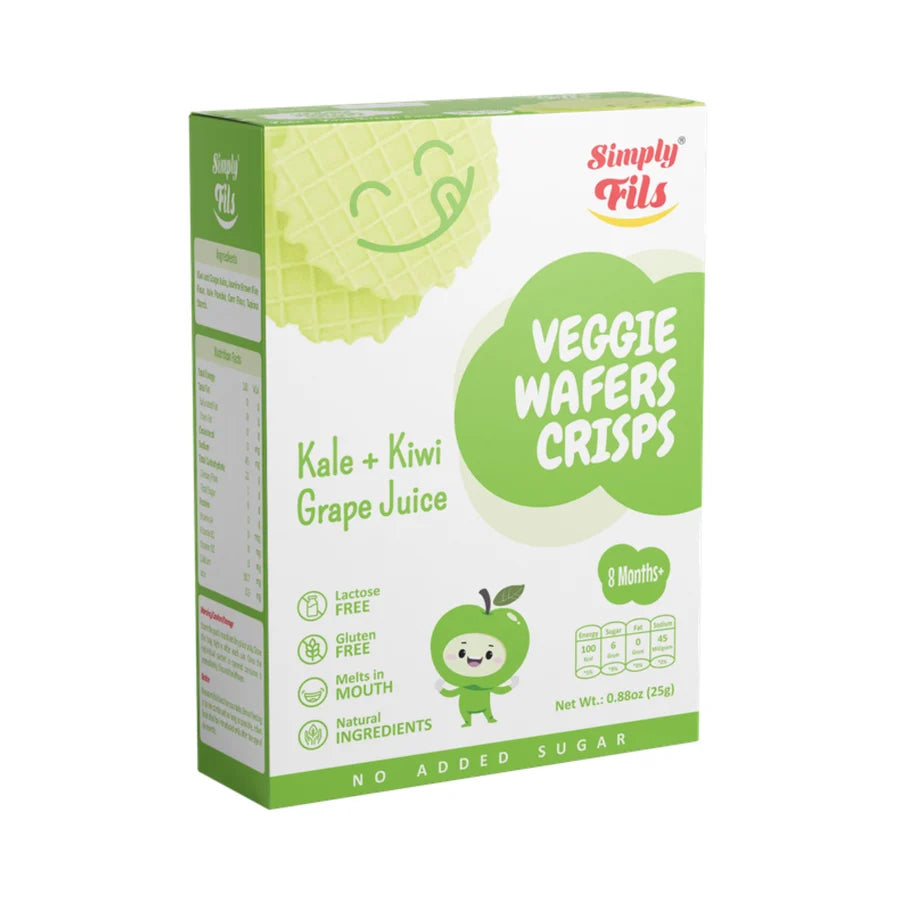 Box of Simply Fills Veggie Wafers Crisps with green and white design