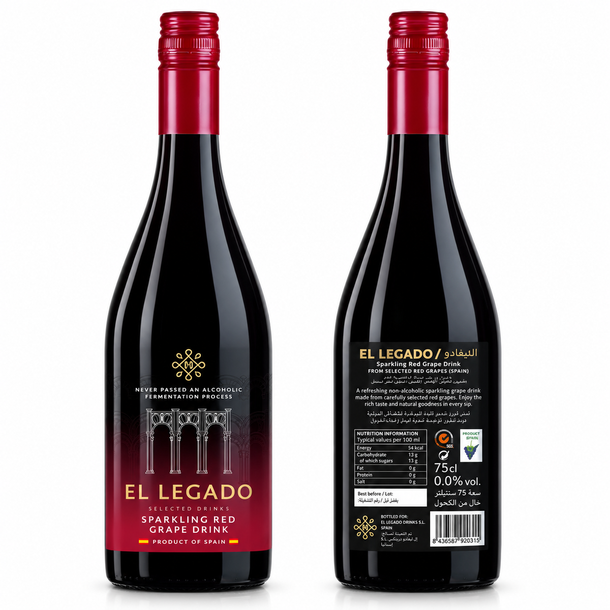 Non-Alcoholic Sparkling Red Grape Drink 0.0% 75cl – festive alcohol-free bubbly