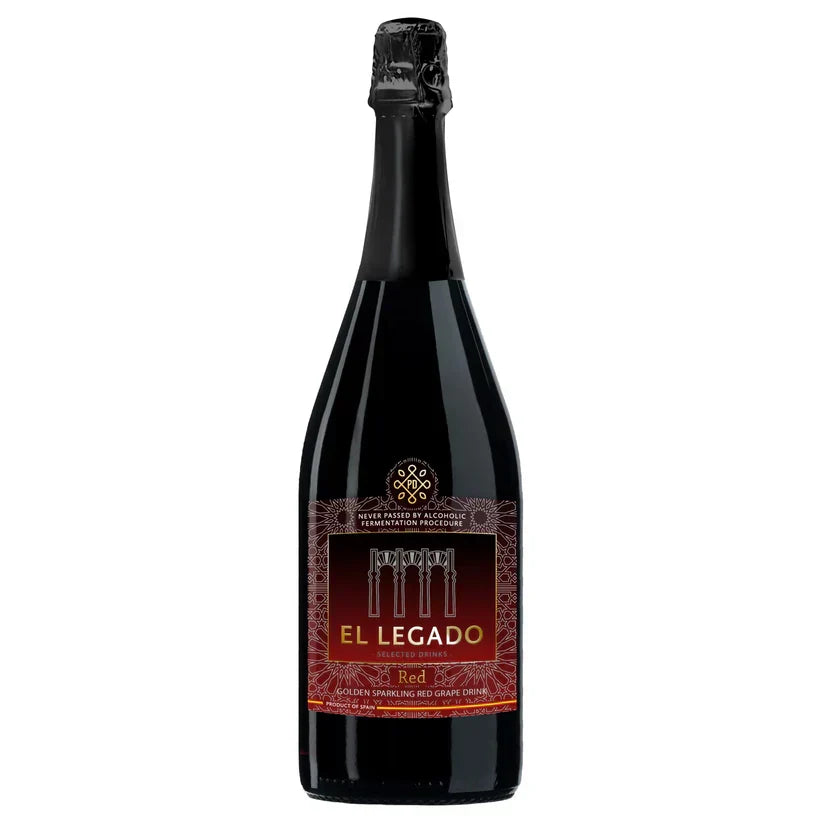 A bottle of El Legado Red wine, featuring a dark glass bottle with a black foil cap and a red label with gold lettering.